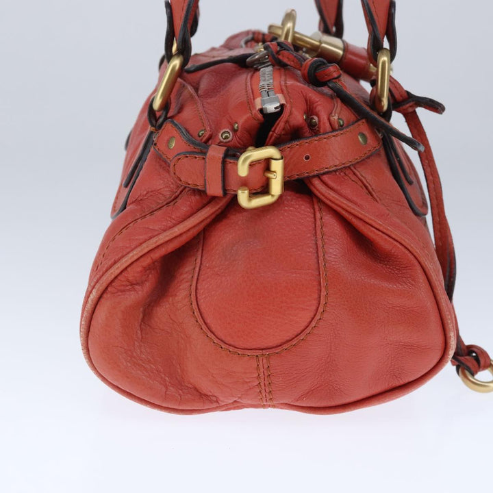 Chloe Paddington Hand Bag Leather Red Gold Silver am7297