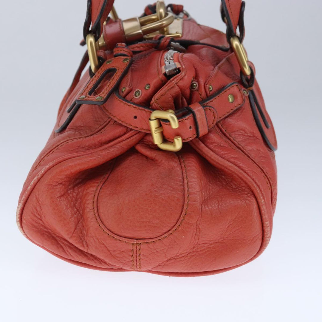 Chloe Paddington Hand Bag Leather Red Gold Silver am7297