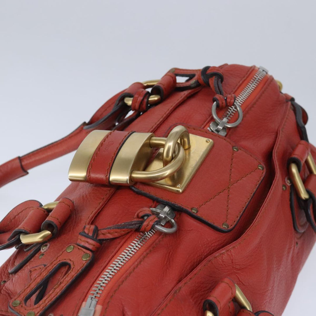 Chloe Paddington Hand Bag Leather Red Gold Silver am7297