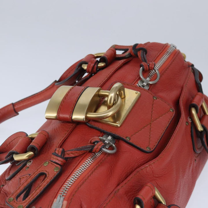 Chloe Paddington Hand Bag Leather Red Gold Silver am7297