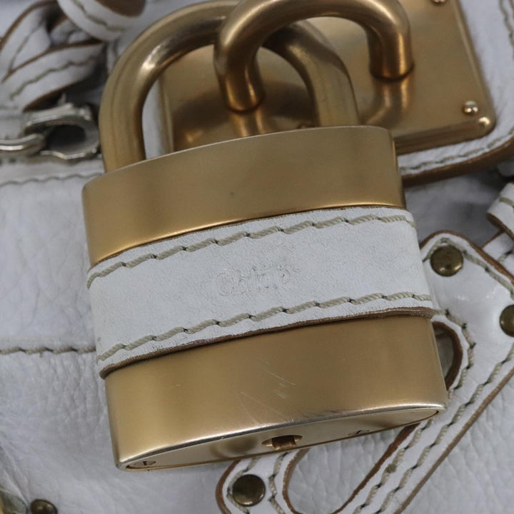 Chloe Paddington Hand Bag Leather White Gold Silver am7298