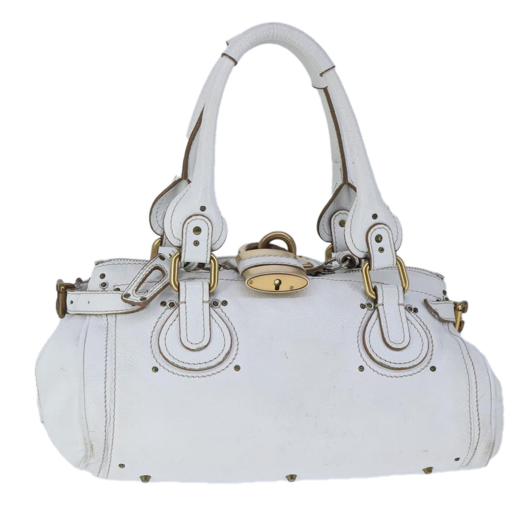 Chloe Paddington Hand Bag Leather White Gold Silver am7298