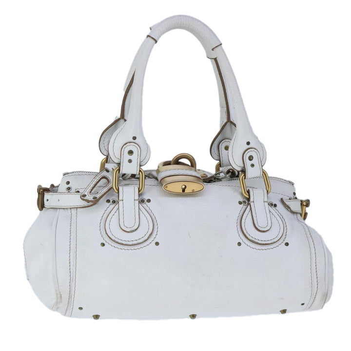 Chloe Paddington Hand Bag Leather White Gold Silver am7298