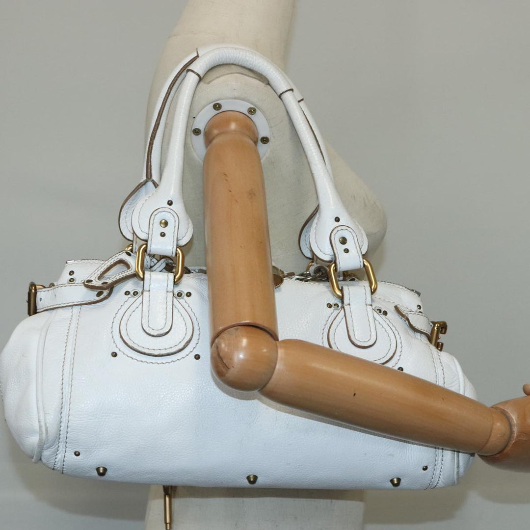 Chloe Paddington Hand Bag Leather White Gold Silver am7298