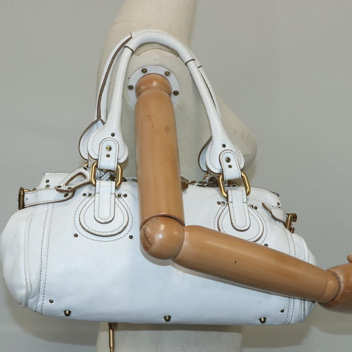 Chloe Paddington Hand Bag Leather White Gold Silver am7298