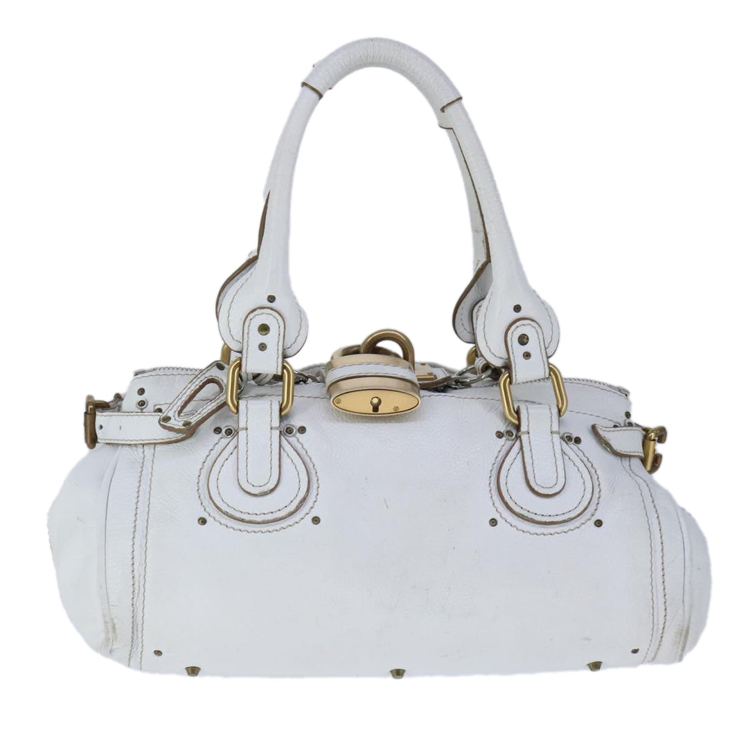Chloe Paddington Hand Bag Leather White Gold Silver am7298