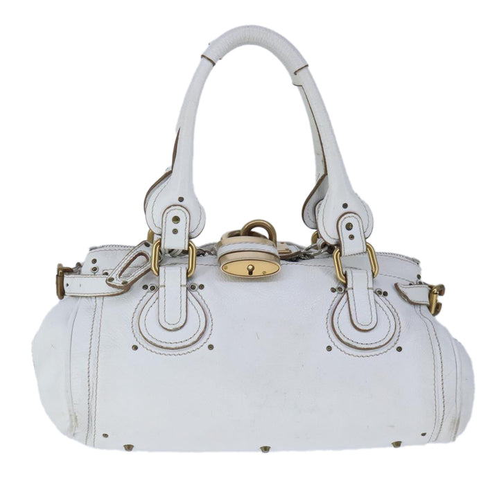 Chloe Paddington Hand Bag Leather White Gold Silver am7298