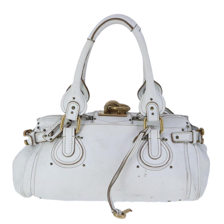 Chloe Paddington Hand Bag Leather White Gold Silver am7298
