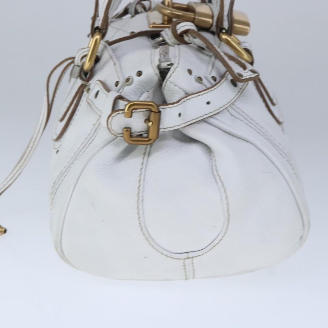 Chloe Paddington Hand Bag Leather White Gold Silver am7298