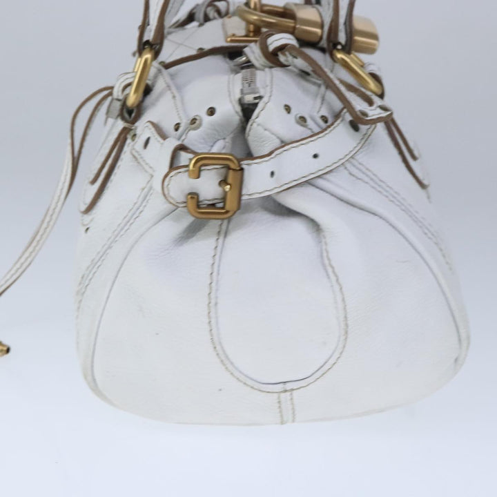 Chloe Paddington Hand Bag Leather White Gold Silver am7298