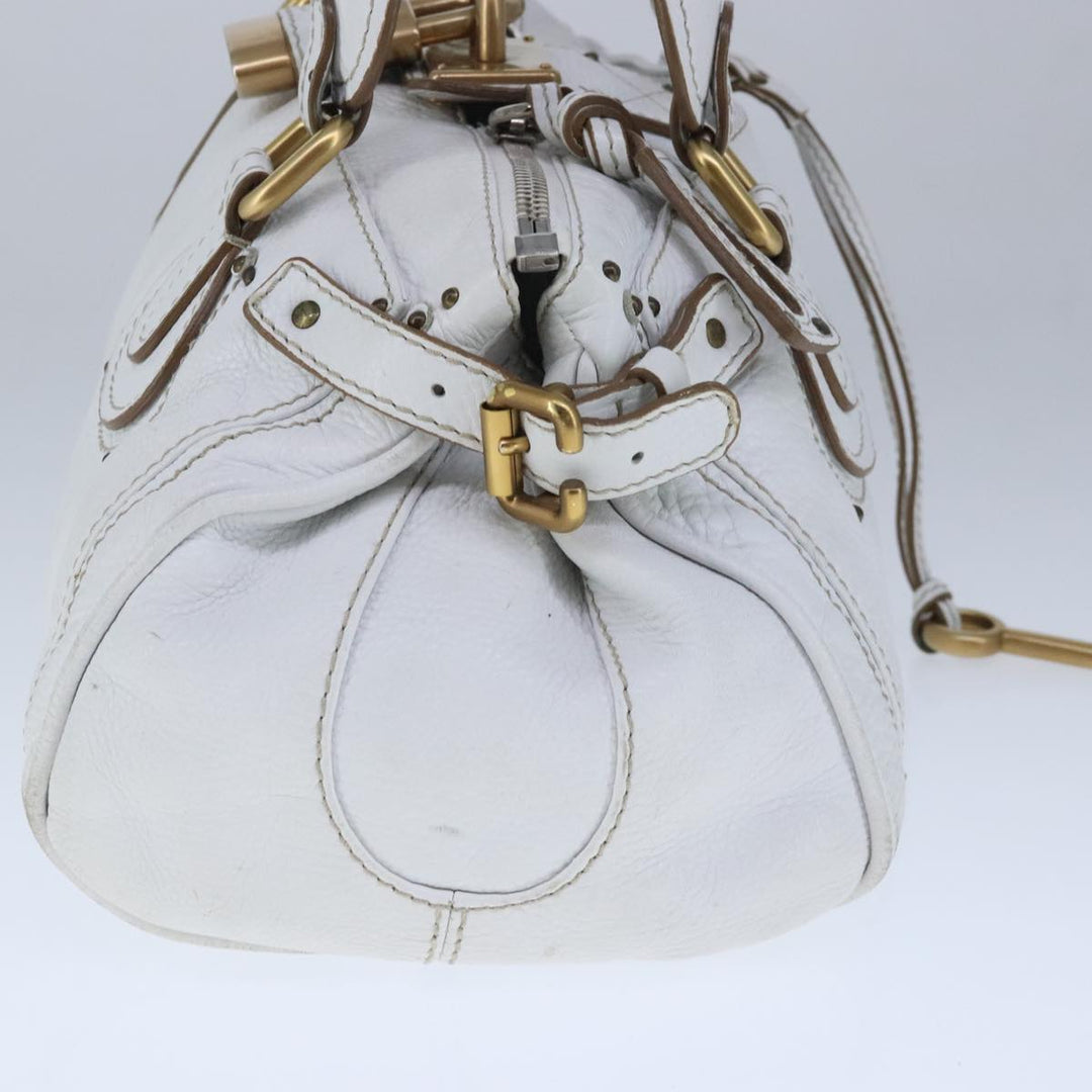 Chloe Paddington Hand Bag Leather White Gold Silver am7298