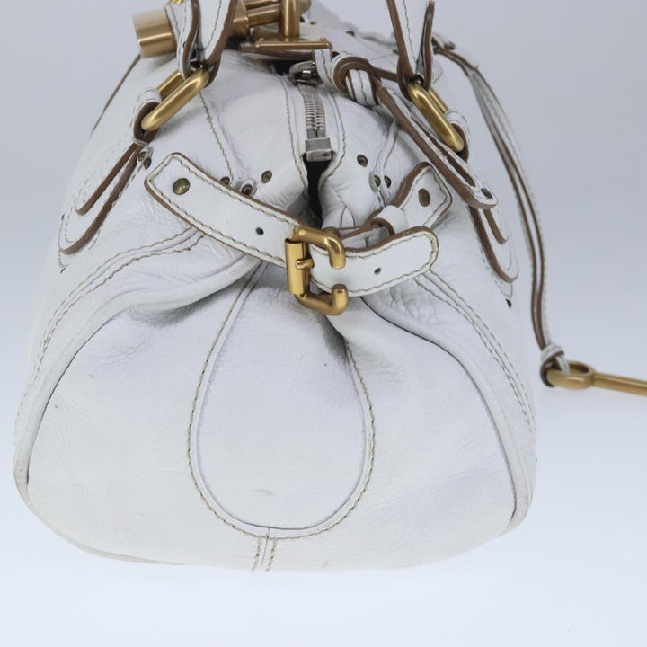 Chloe Paddington Hand Bag Leather White Gold Silver am7298