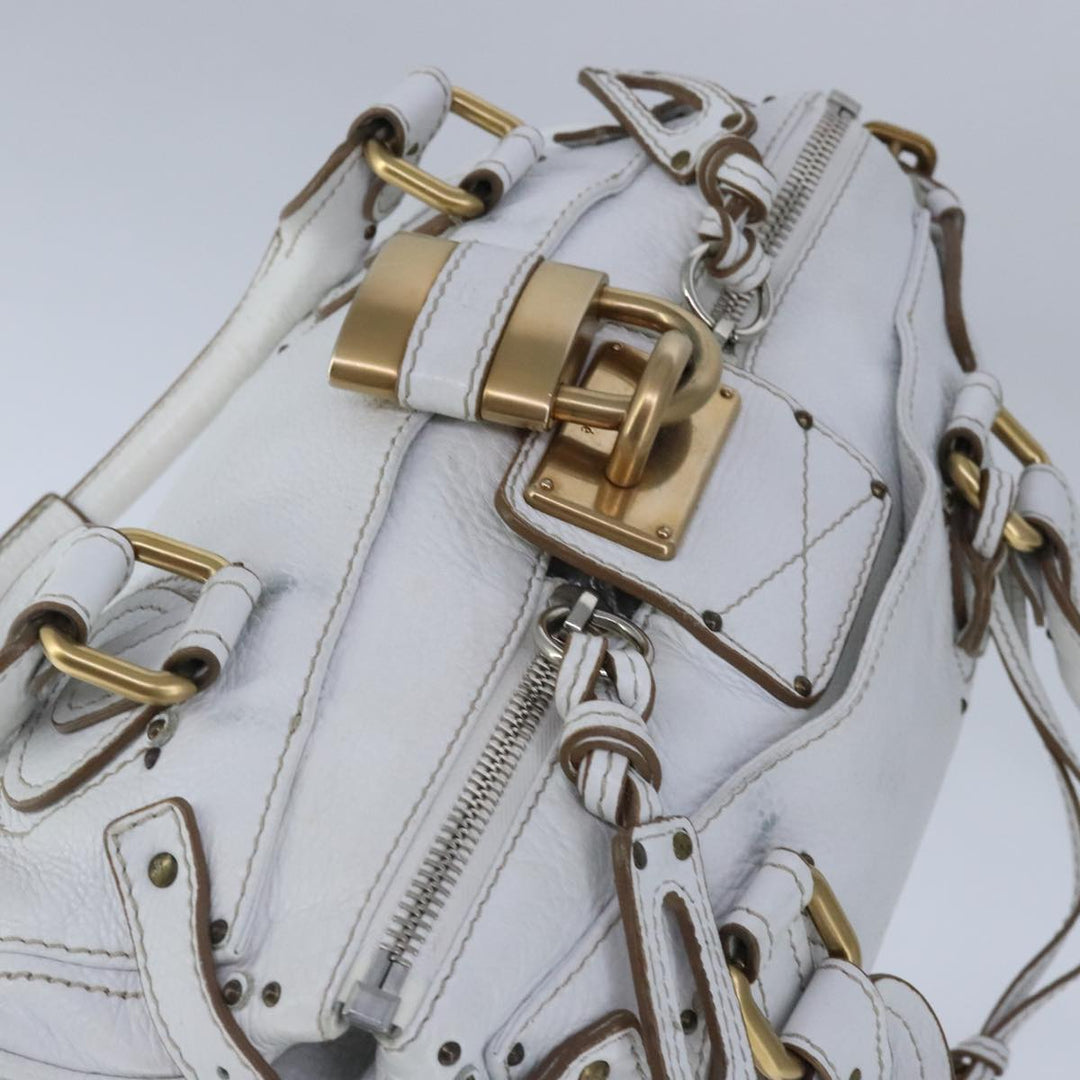 Chloe Paddington Hand Bag Leather White Gold Silver am7298