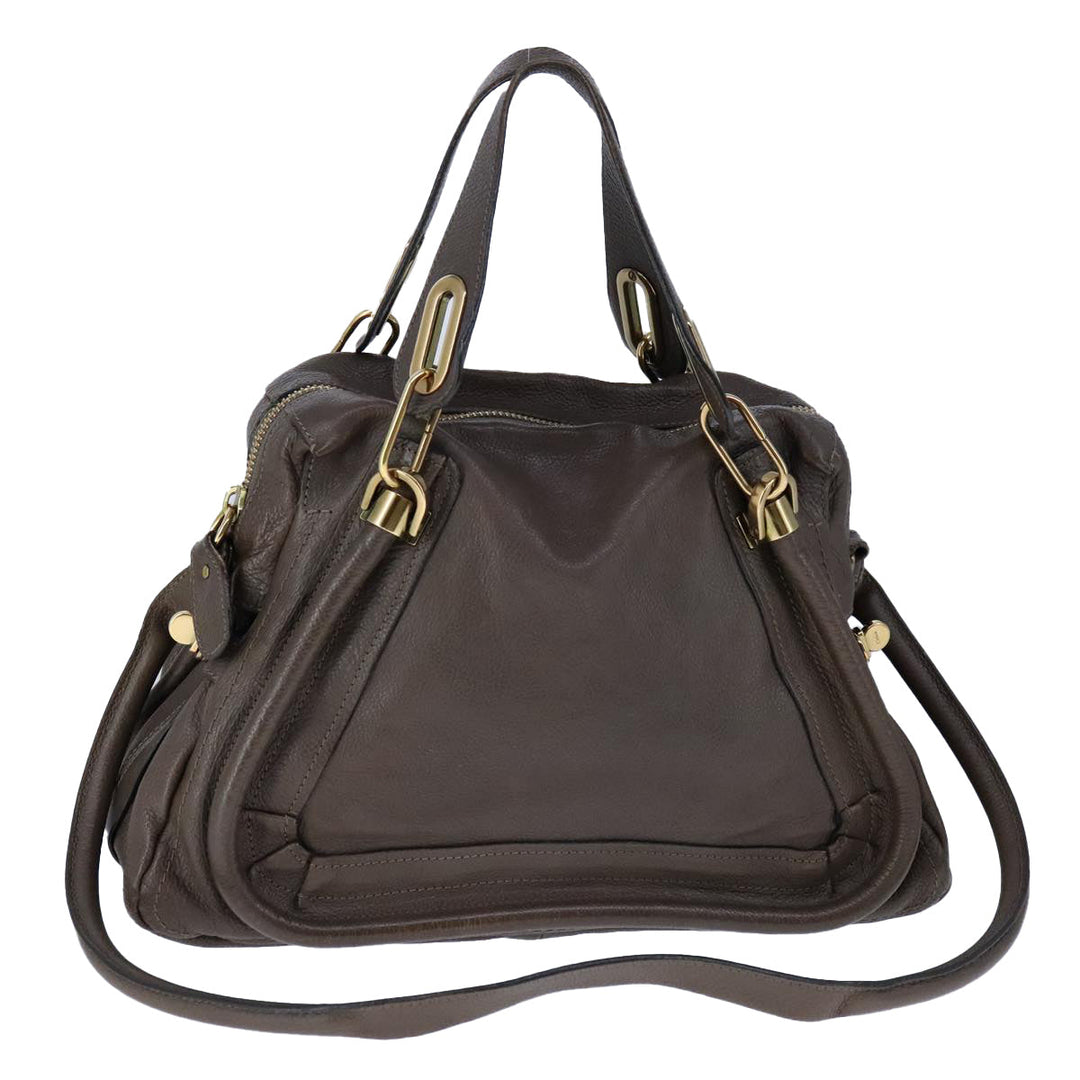 Chloe Paraty Hand Bag Leather 2way Brown Gold am7340