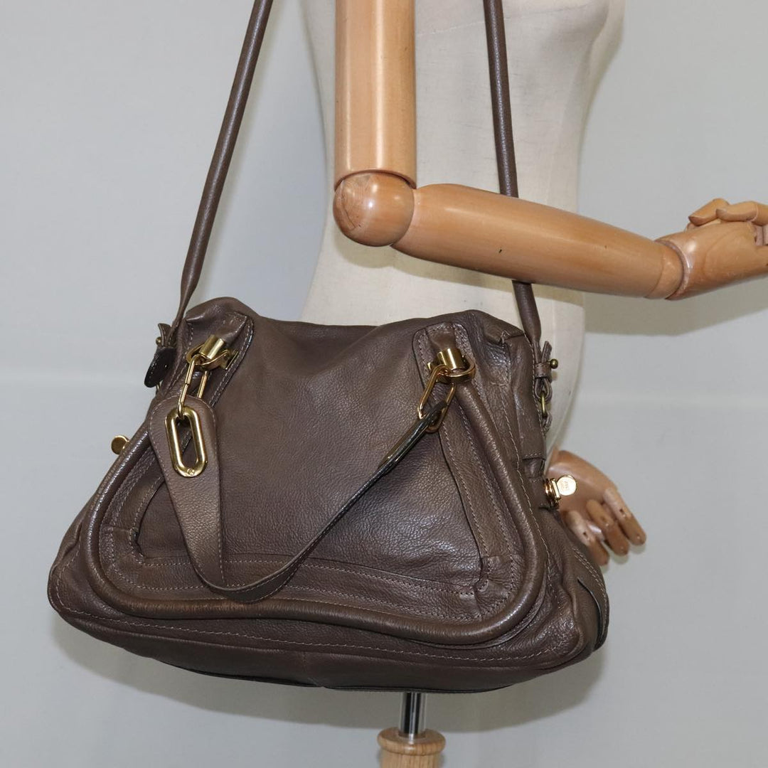 Chloe Paraty Hand Bag Leather 2way Brown Gold am7340