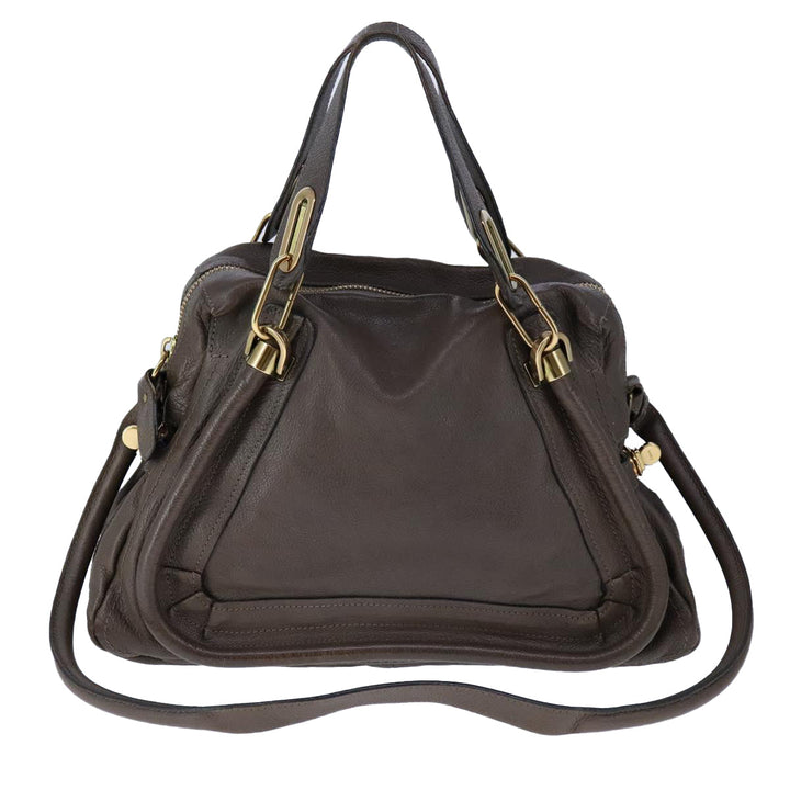 Chloe Paraty Hand Bag Leather 2way Brown Gold am7340