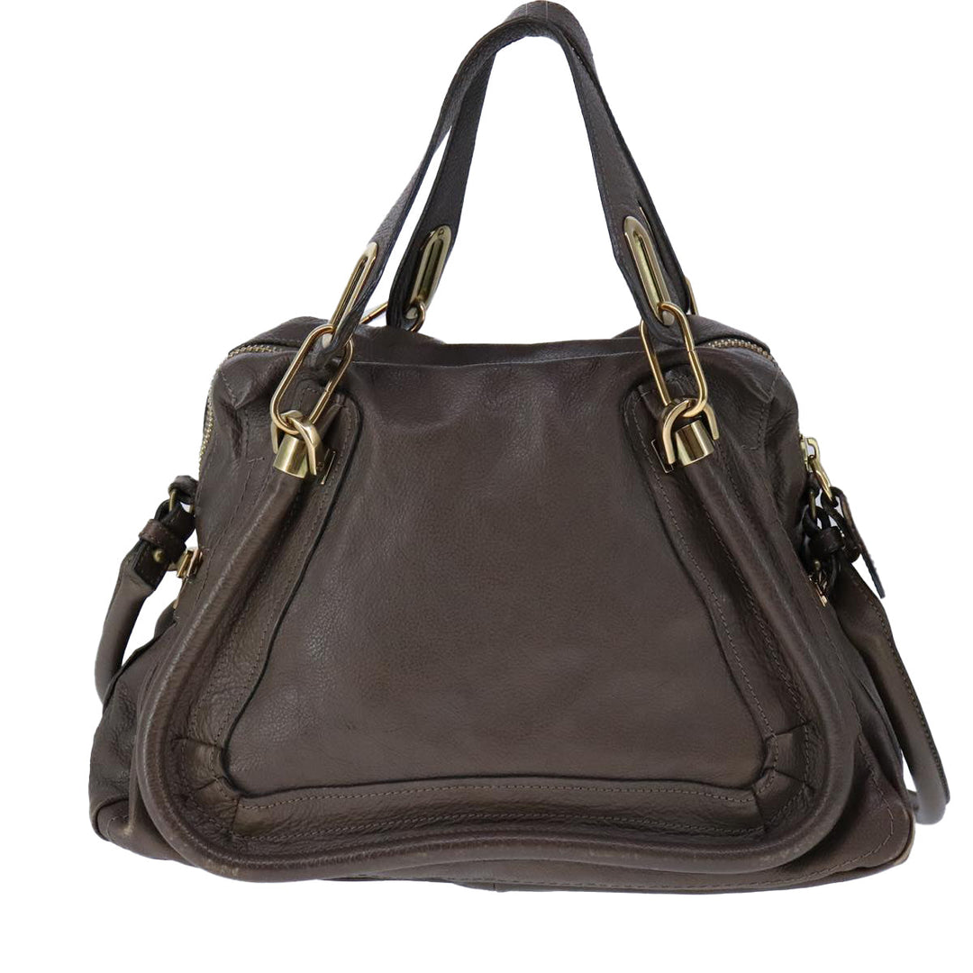 Chloe Paraty Hand Bag Leather 2way Brown Gold am7340