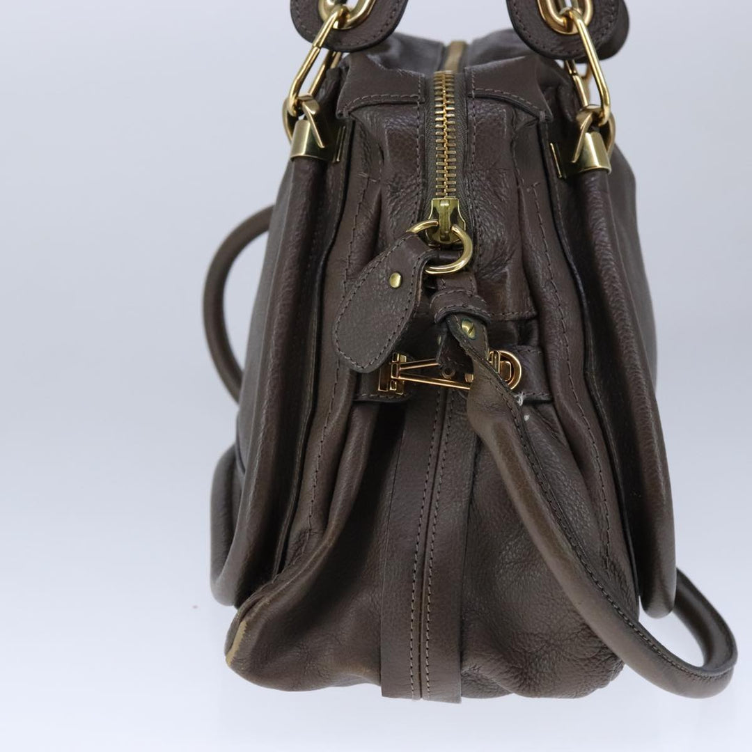 Chloe Paraty Hand Bag Leather 2way Brown Gold am7340
