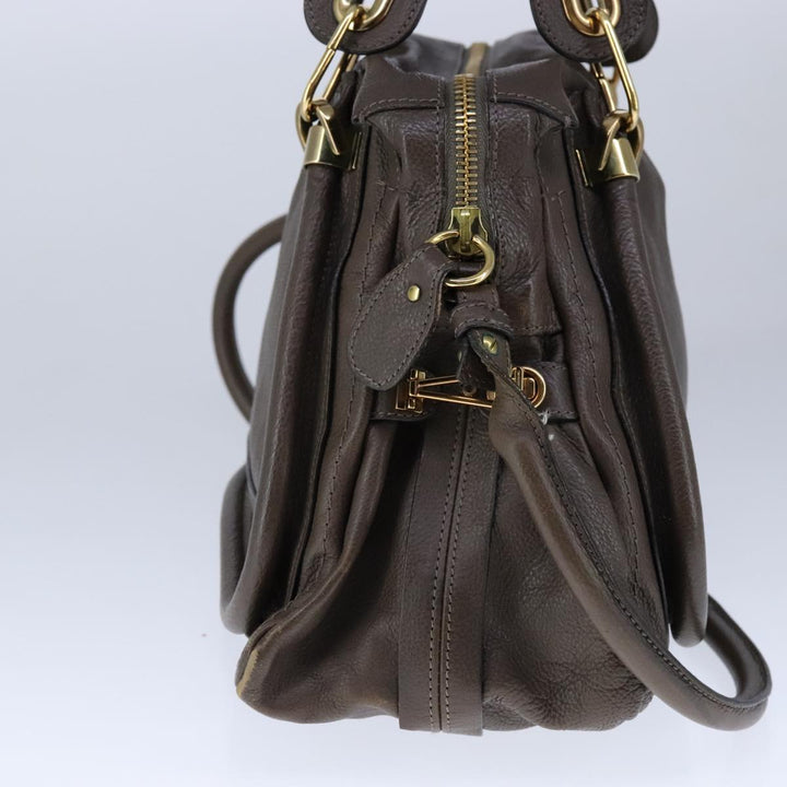 Chloe Paraty Hand Bag Leather 2way Brown Gold am7340