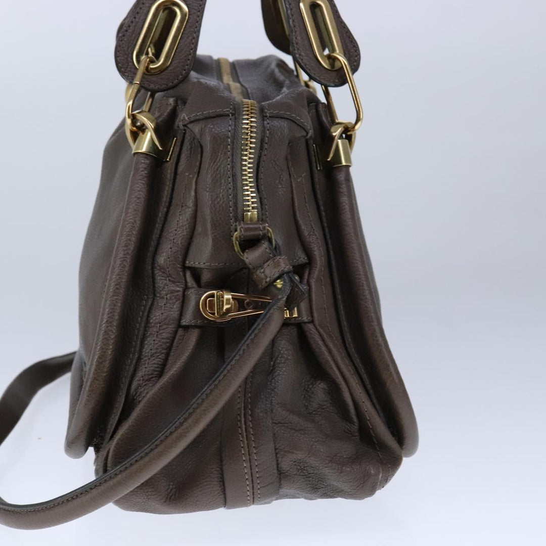 Chloe Paraty Hand Bag Leather 2way Brown Gold am7340