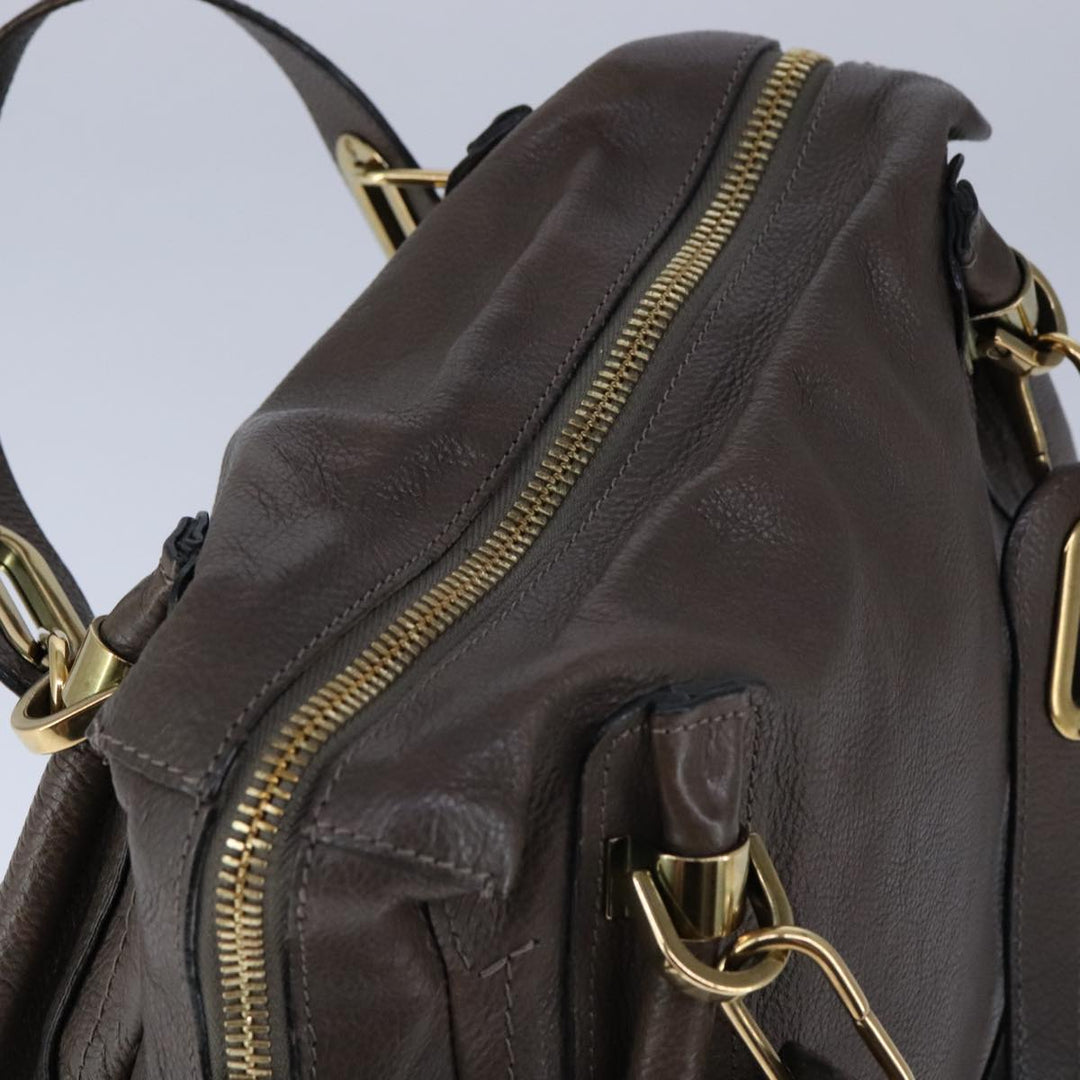 Chloe Paraty Hand Bag Leather 2way Brown Gold am7340