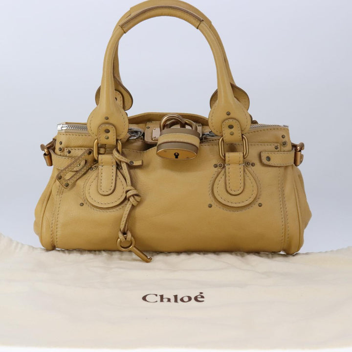 Chloe Paddington Hand Bag Leather Beige Silver am7341