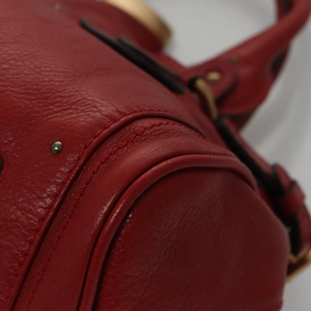 Chloe Paddington Hand Bag Leather Red Gold Silver am7383