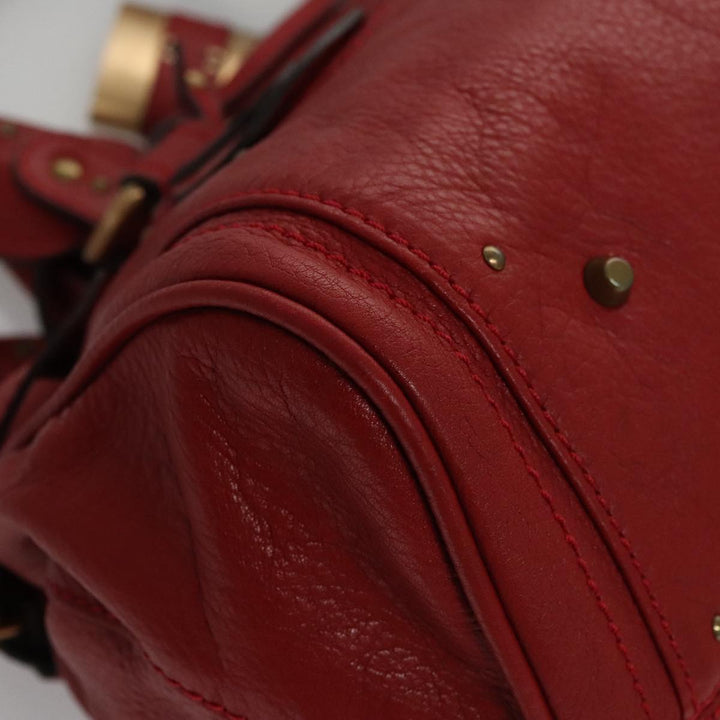 Chloe Paddington Hand Bag Leather Red Gold Silver am7383