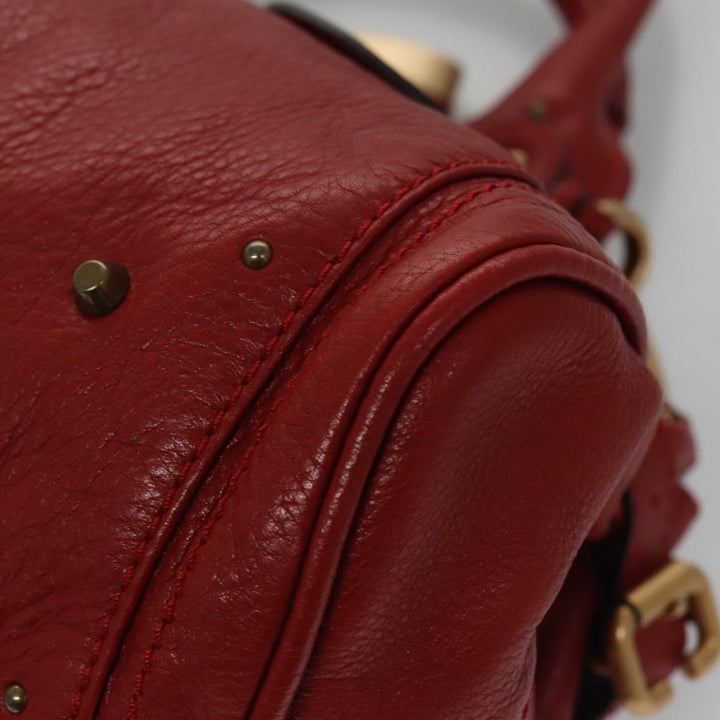 Chloe Paddington Hand Bag Leather Red Gold Silver am7383