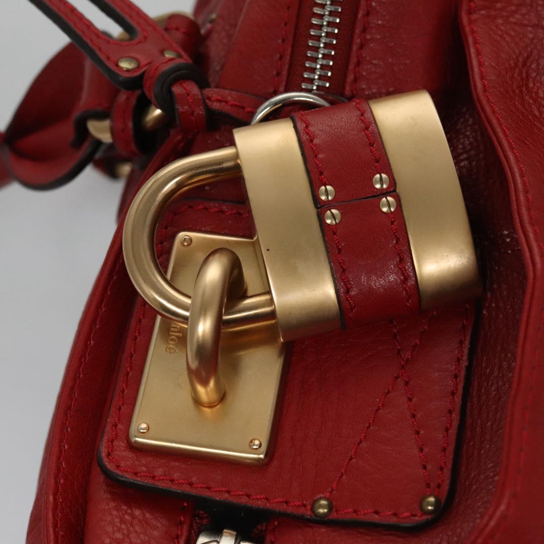 Chloe Paddington Hand Bag Leather Red Gold Silver am7383