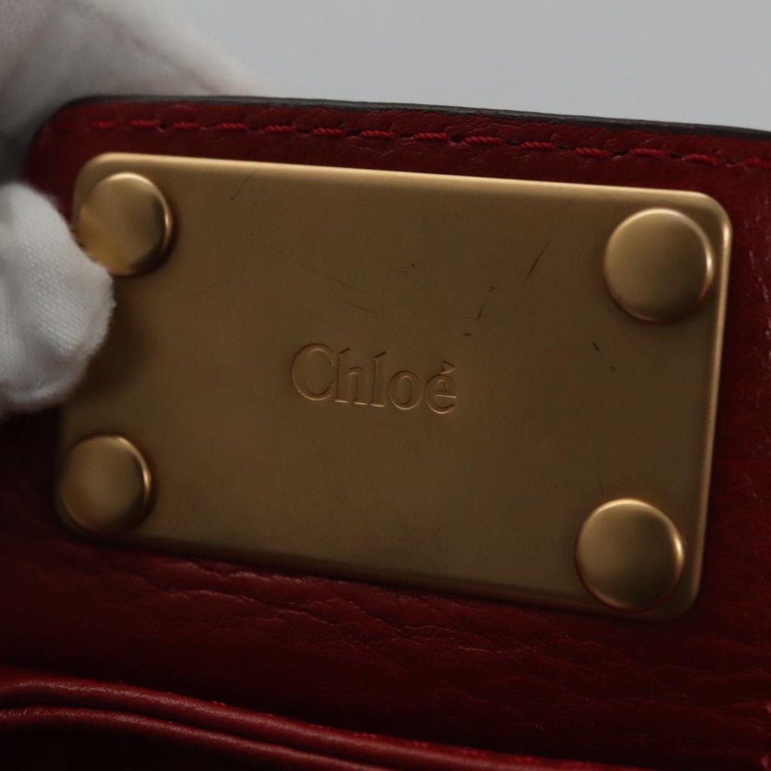 Chloe Paddington Hand Bag Leather Red Gold Silver am7383