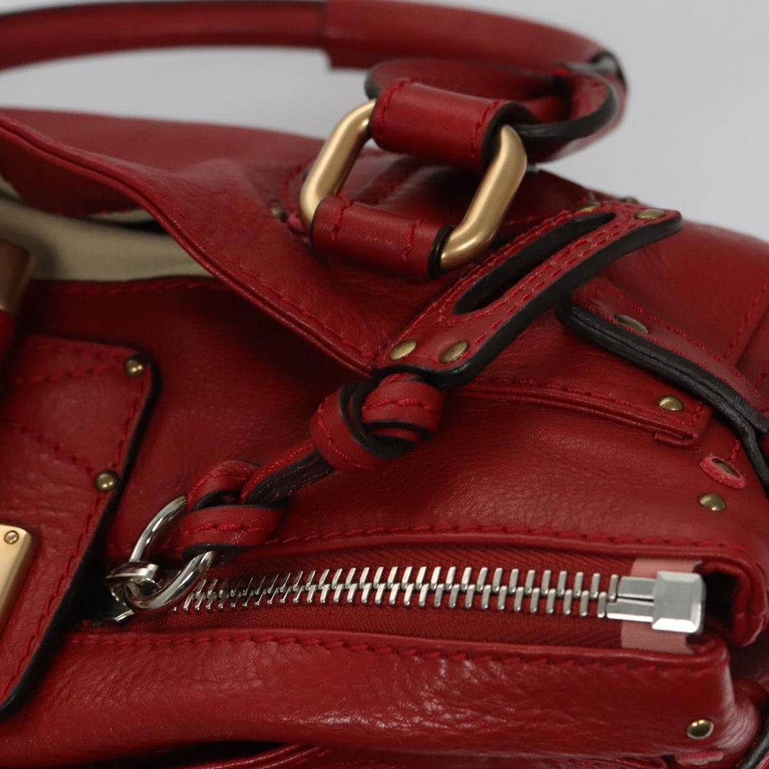 Chloe Paddington Hand Bag Leather Red Gold Silver am7383