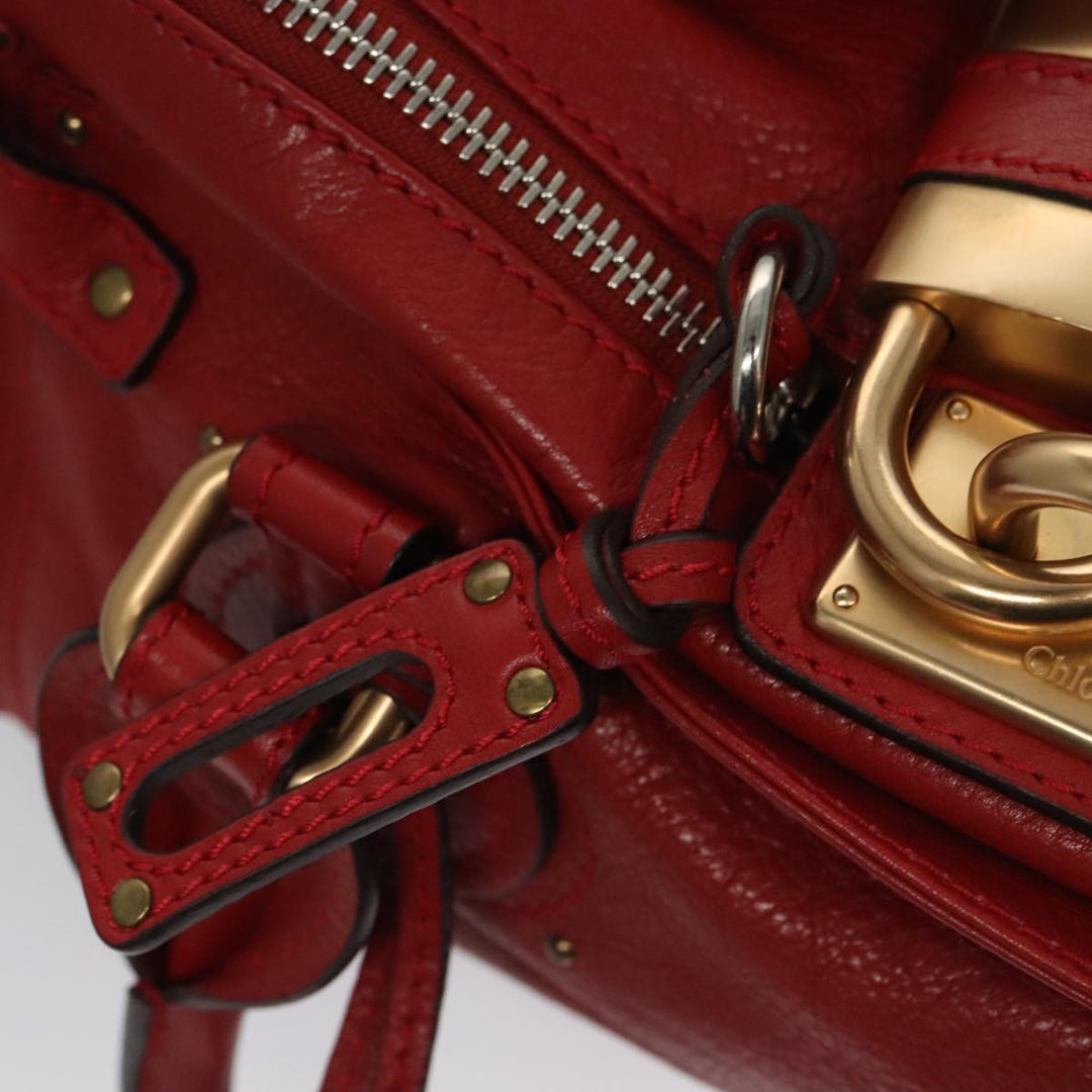 Chloe Paddington Hand Bag Leather Red Gold Silver am7383