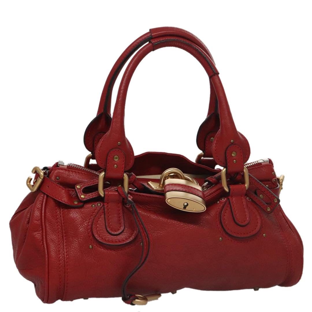 Chloe Paddington Hand Bag Leather Red Gold Silver am7383