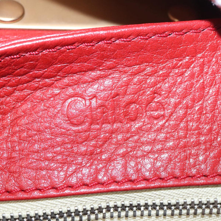 Chloe Paddington Hand Bag Leather Red Gold Silver am7383