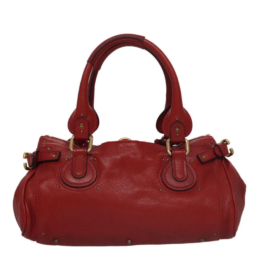Chloe Paddington Hand Bag Leather Red Gold Silver am7383