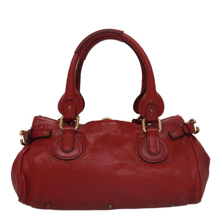 Chloe Paddington Hand Bag Leather Red Gold Silver am7383