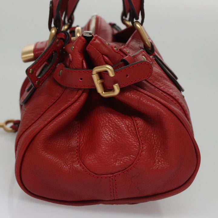 Chloe Paddington Hand Bag Leather Red Gold Silver am7383