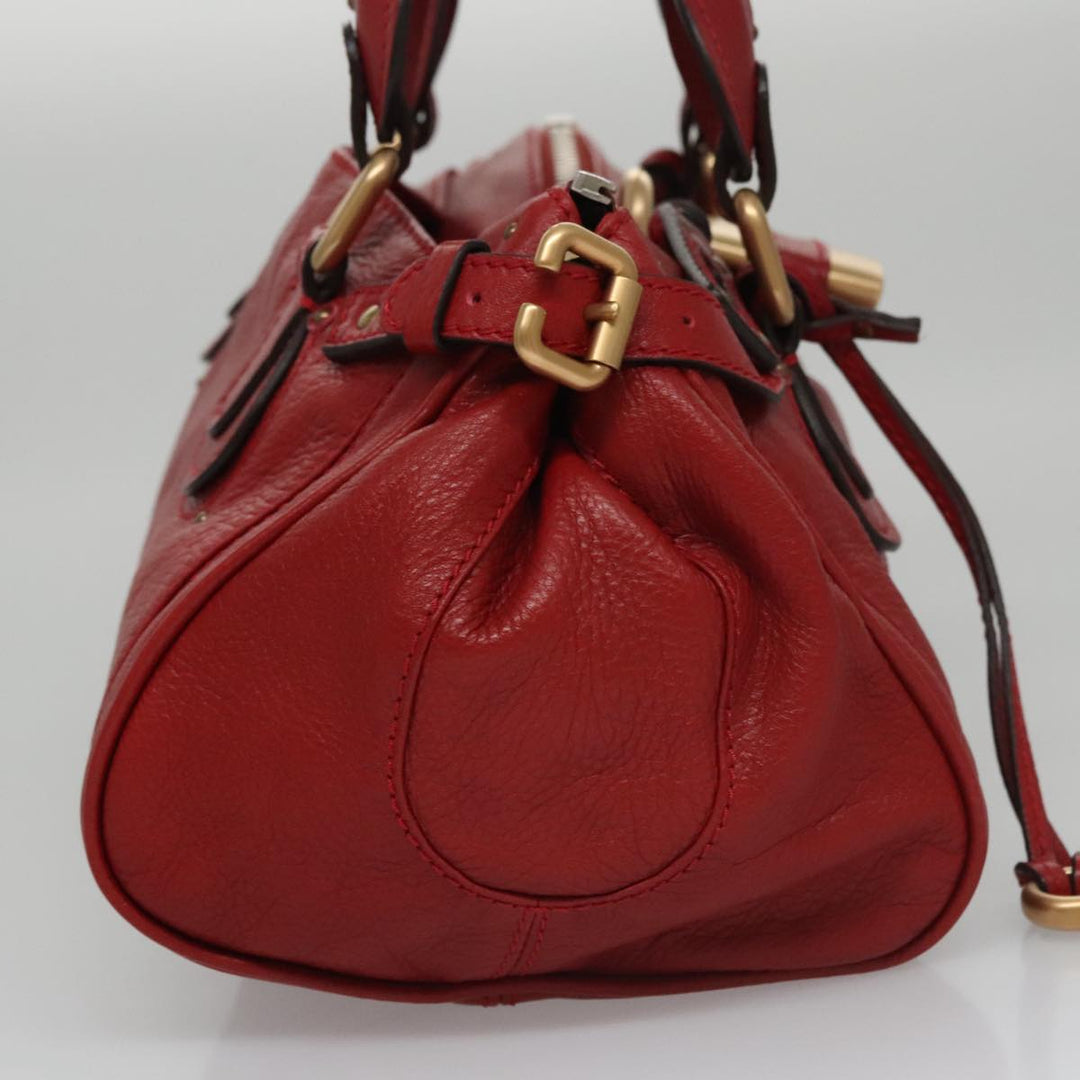 Chloe Paddington Hand Bag Leather Red Gold Silver am7383