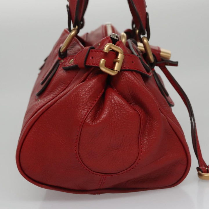 Chloe Paddington Hand Bag Leather Red Gold Silver am7383