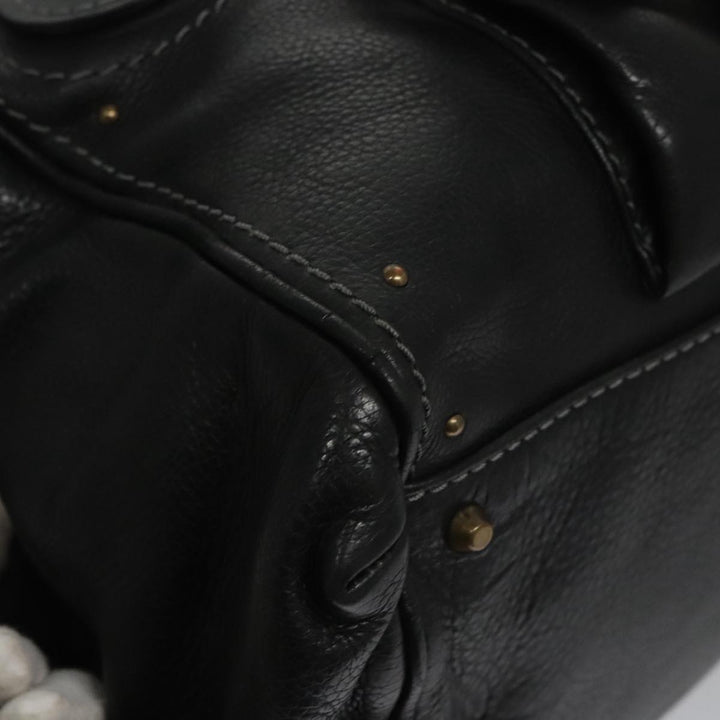 Chloe Paddington Hand Bag Leather Black Gold am7384
