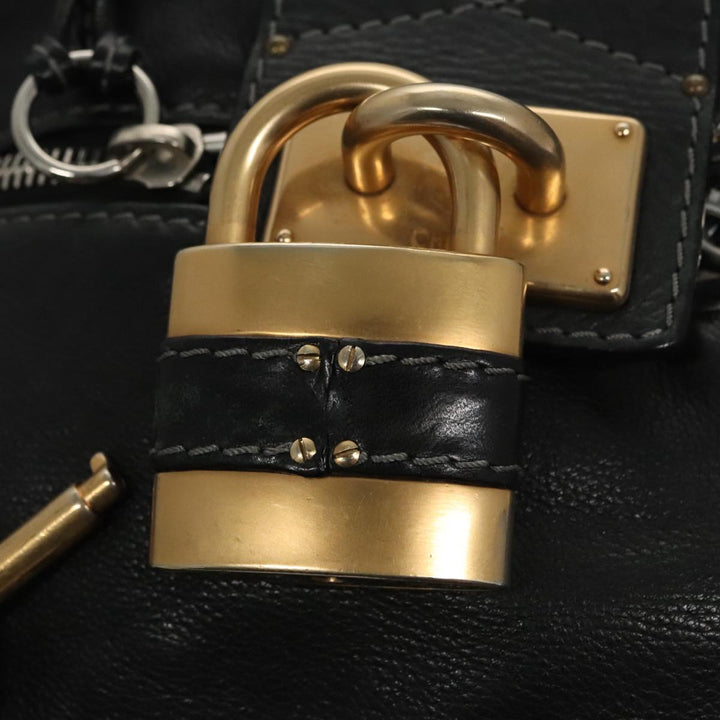 Chloe Paddington Hand Bag Leather Black Gold am7384