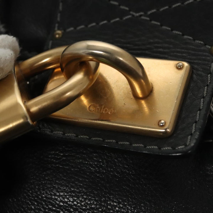 Chloe Paddington Hand Bag Leather Black Gold am7384