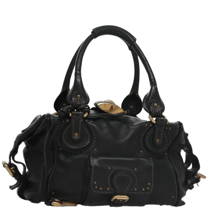 Chloe Paddington Hand Bag Leather Black Gold am7384