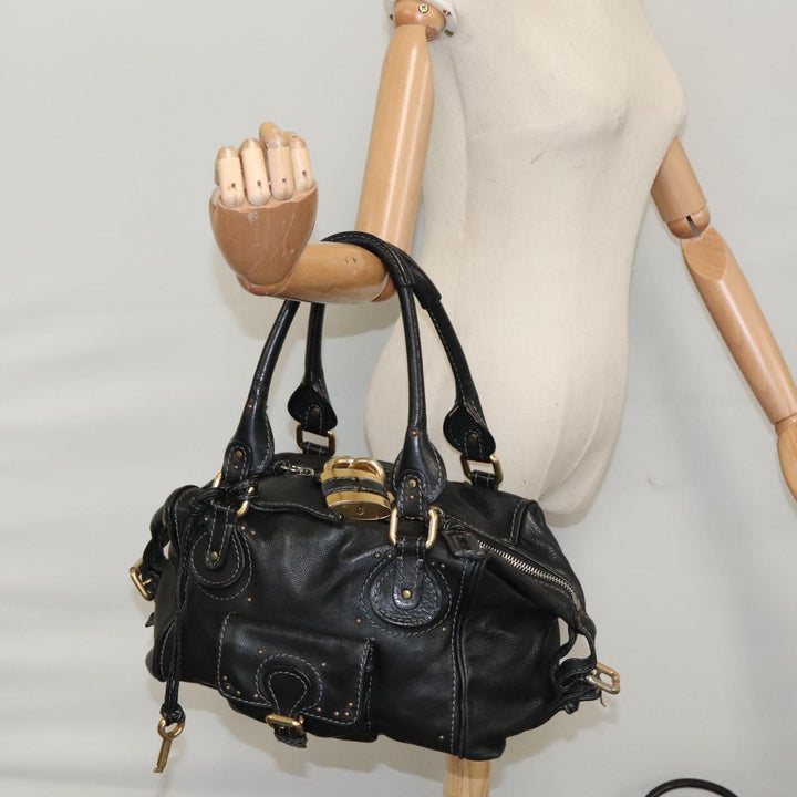 Chloe Paddington Hand Bag Leather Black Gold am7384