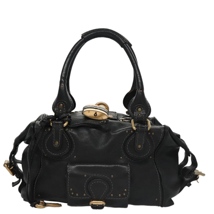 Chloe Paddington Hand Bag Leather Black Gold am7384