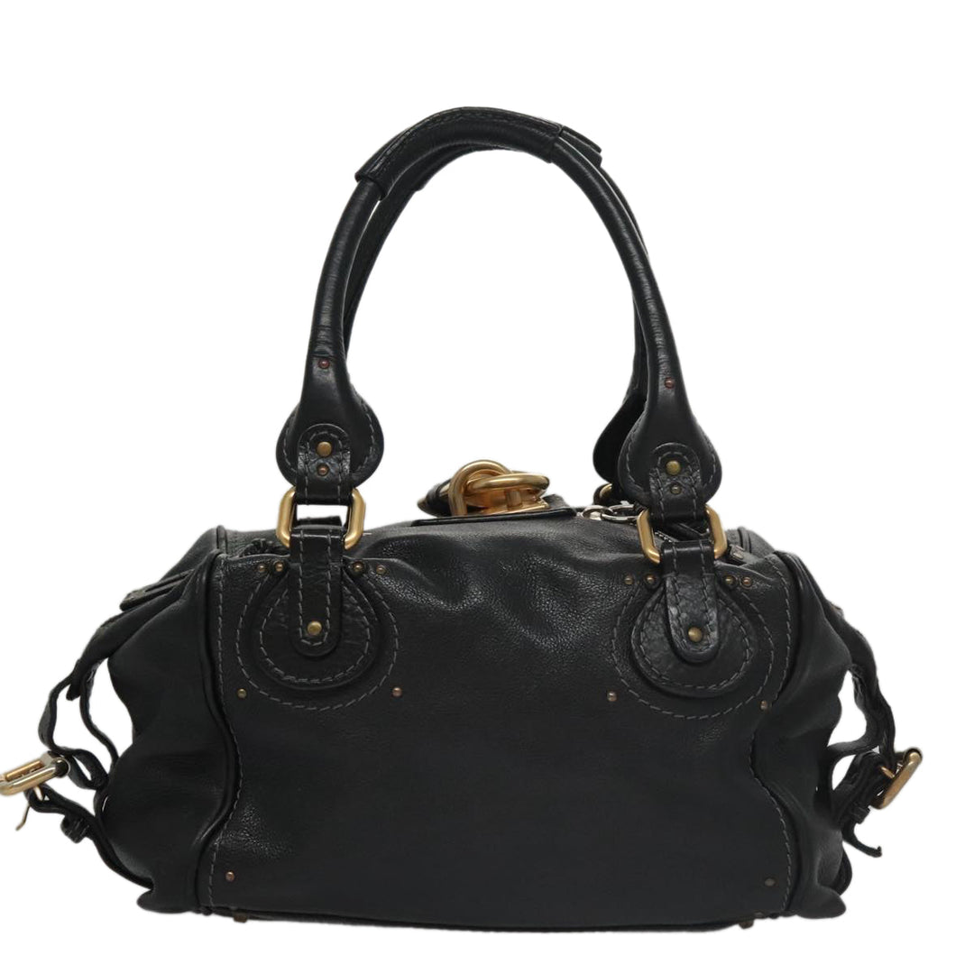 Chloe Paddington Hand Bag Leather Black Gold am7384
