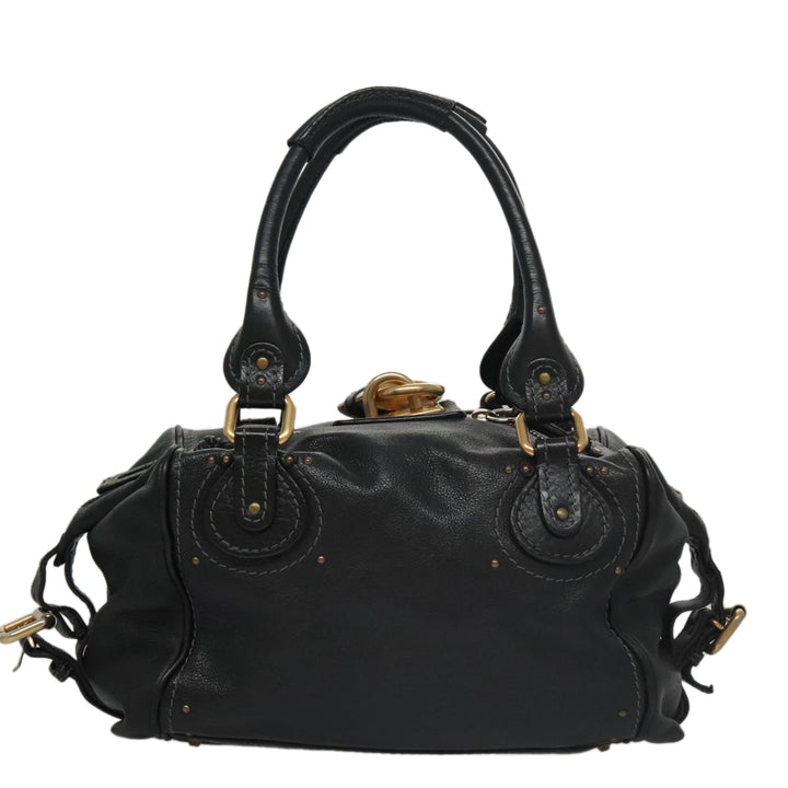 Chloe Paddington Hand Bag Leather Black Gold am7384