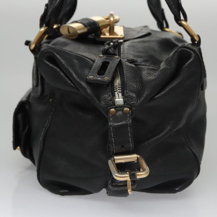 Chloe Paddington Hand Bag Leather Black Gold am7384