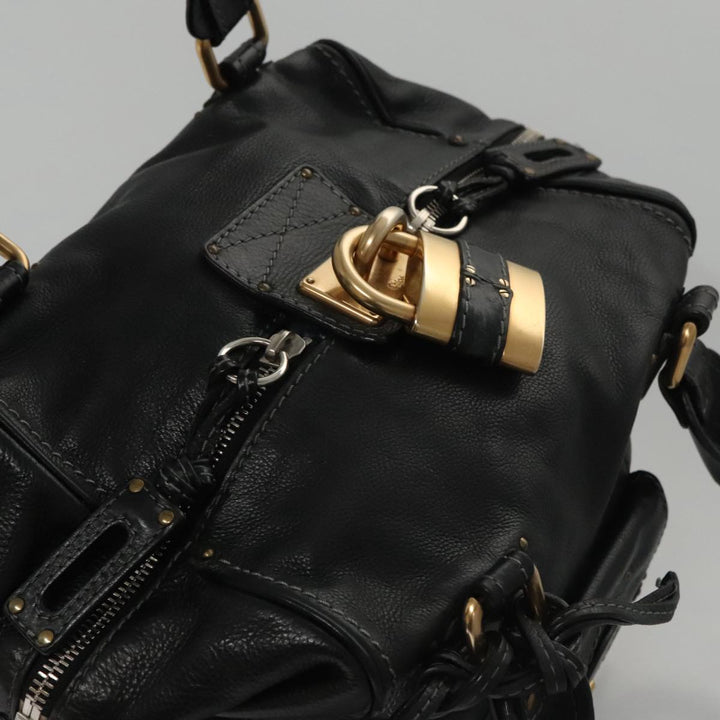 Chloe Paddington Hand Bag Leather Black Gold am7384